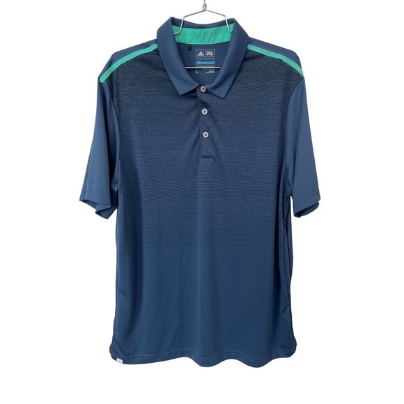 Adidas ClimaCool Golf Polo Shirt Size Large Blue Green Stripe Performance Sporty - Picture 1 of 8